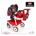 Коляска для куклы Adbor Lily Sport LS-18 красная, цветы на черном