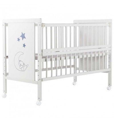 Детская кровать Babyroom Медвежонок с откидным боком и колесами M-01 бук белый