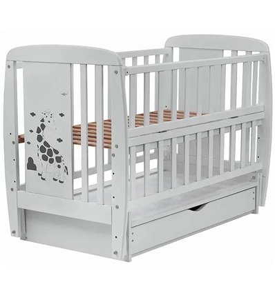 Детская кровать Babyroom Жирафик маятник с откидным боком и ящиком DJMYO-3 бук серая