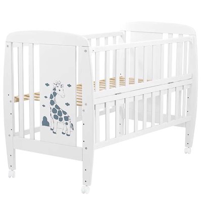 Детская кровать Babyroom Жирафик с откидным боком и колесами DJO-01 белая